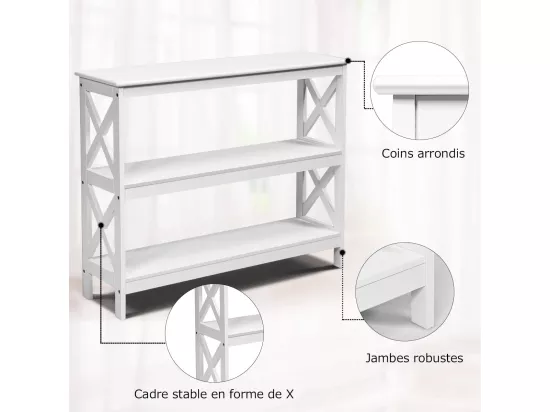 Table de Console à 2 Étagère 100 x 33 x 80 cm Bout de Canapé Style Industriel, Blanc