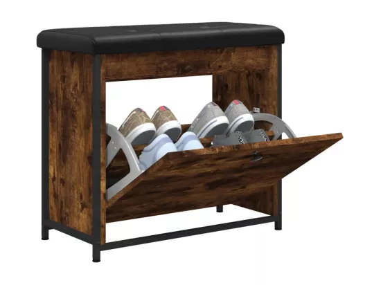 Banc à chaussures avec tiroir rabattable chêne fumé 62x32x56 cm