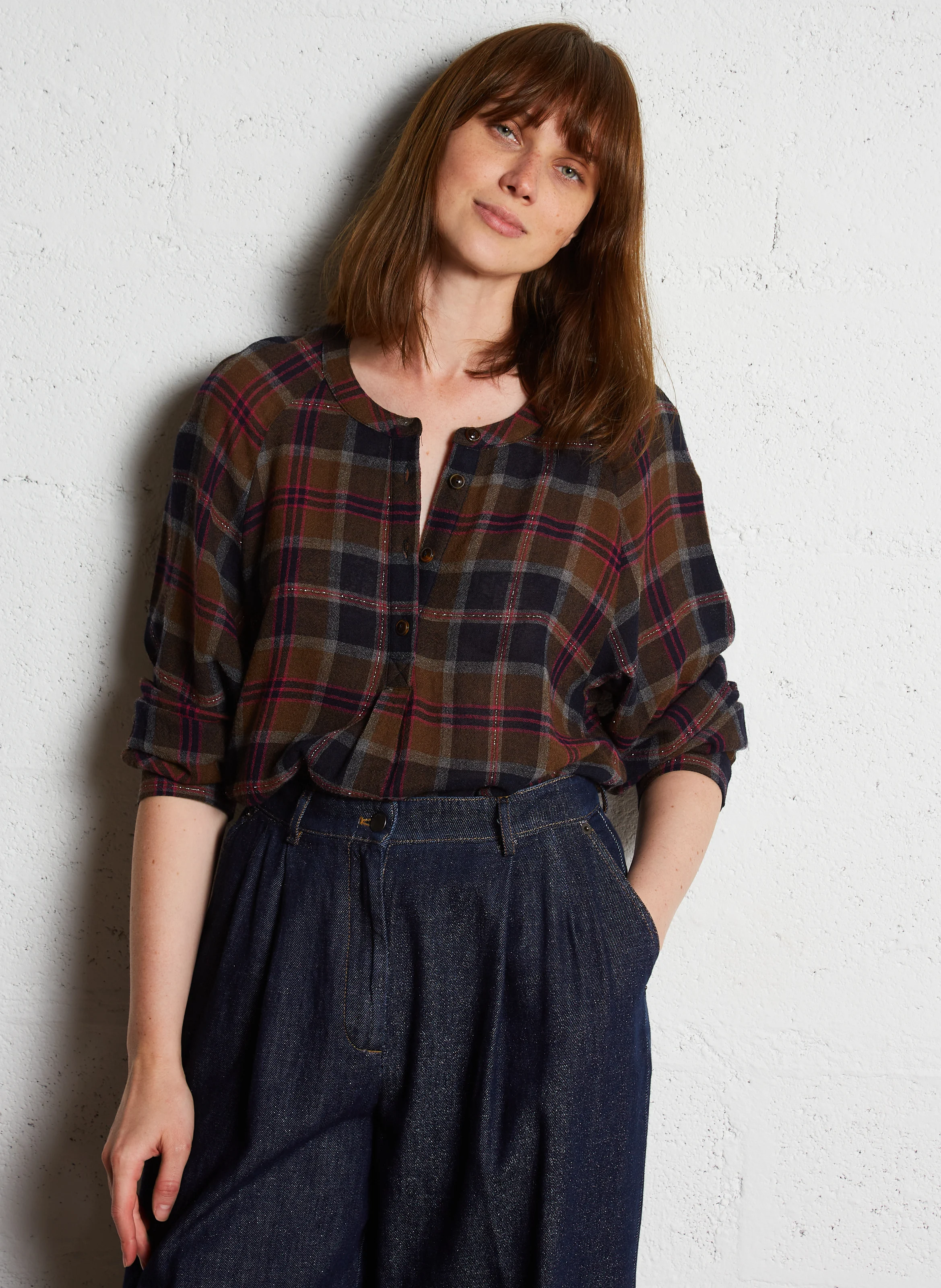 TOMI - Blouse col rond à carreaux| Multicolore