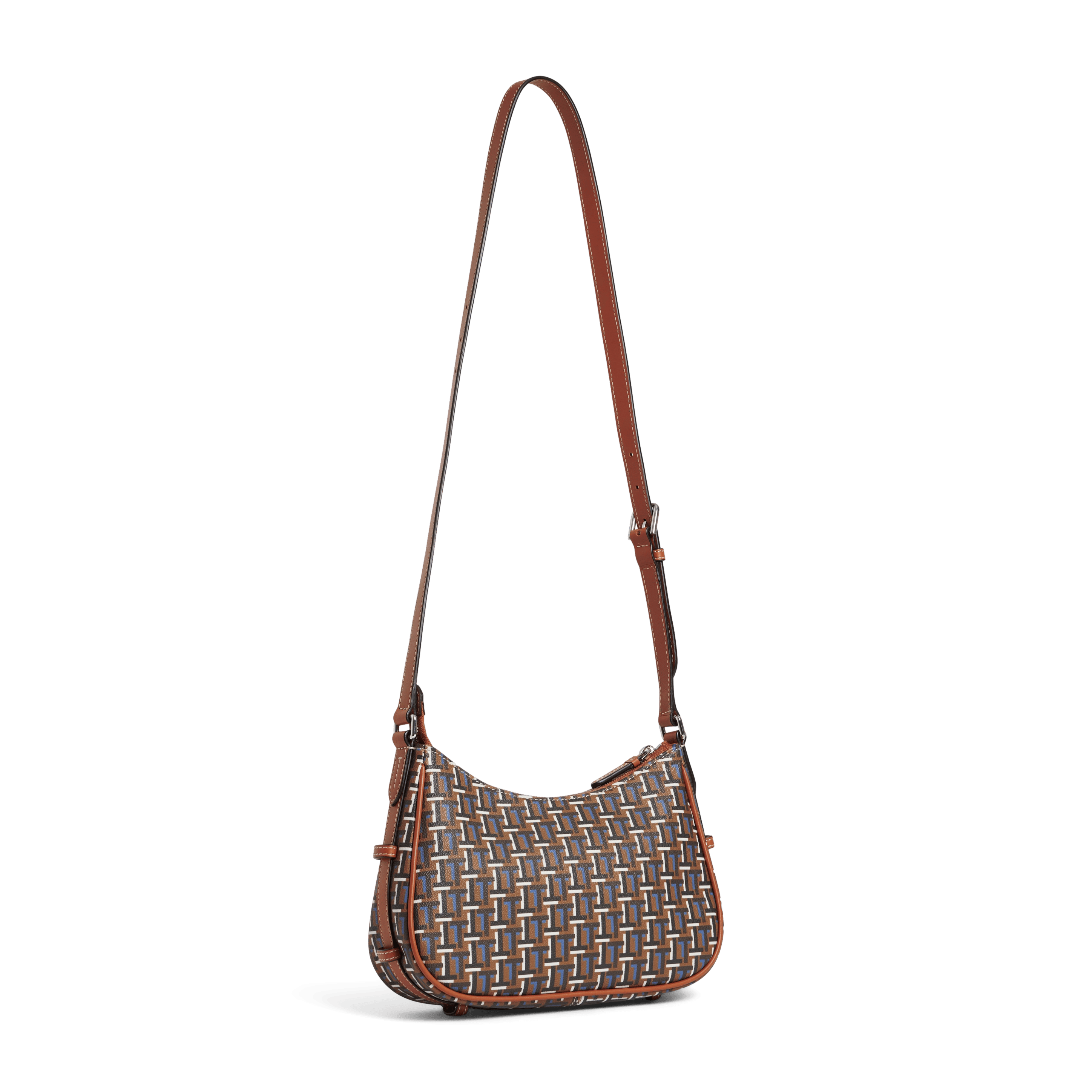 CAMILLE - Sac baguette bi-matière en cuir et toile | Marron