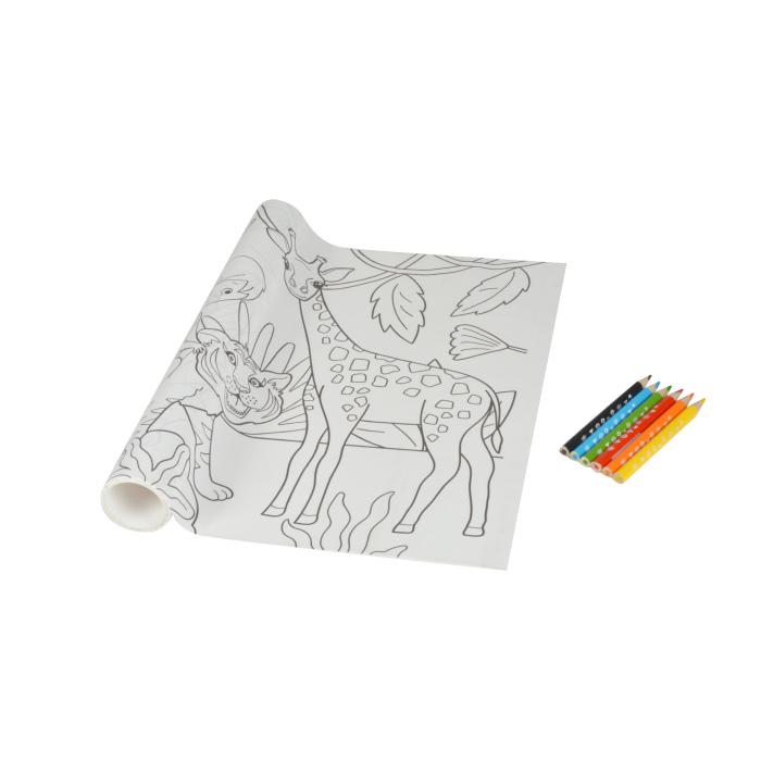 POSTER A COLORIER JUNGLE 206X30CM AVEC 6 CRAYONS COULEURS