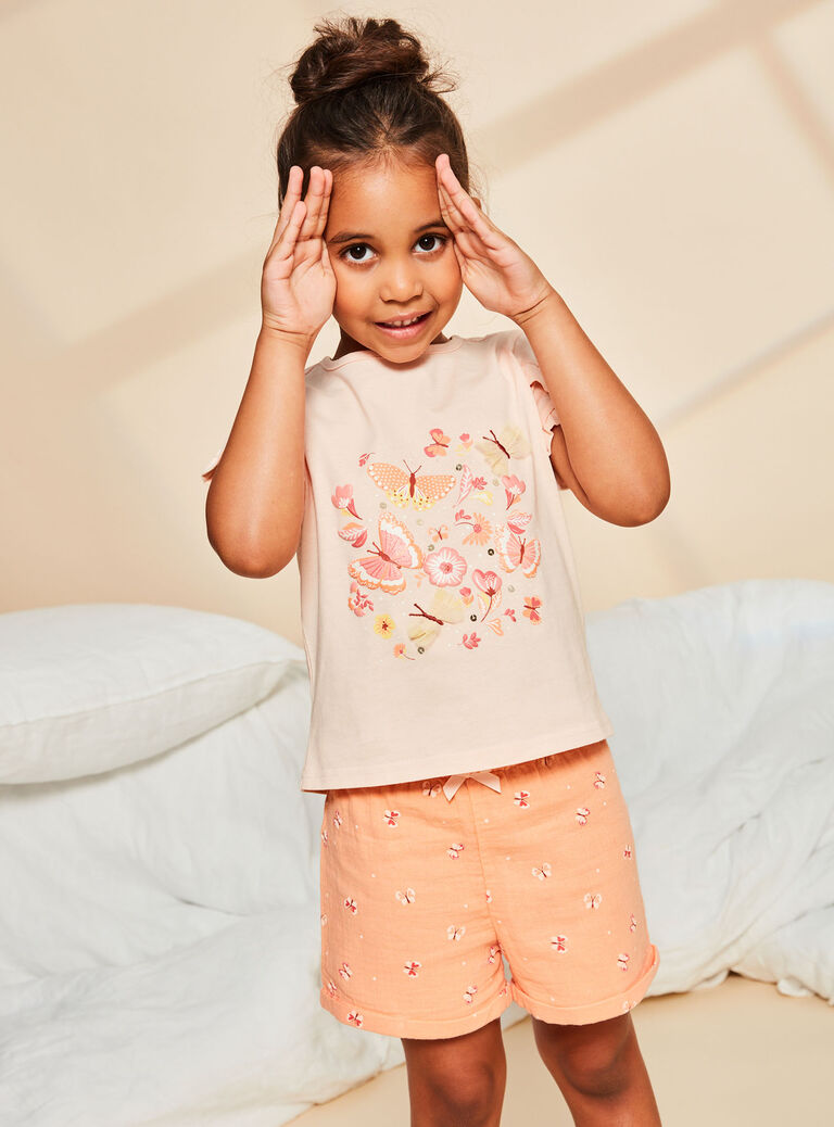 Pyjama abricot à motif et imprimé papillons