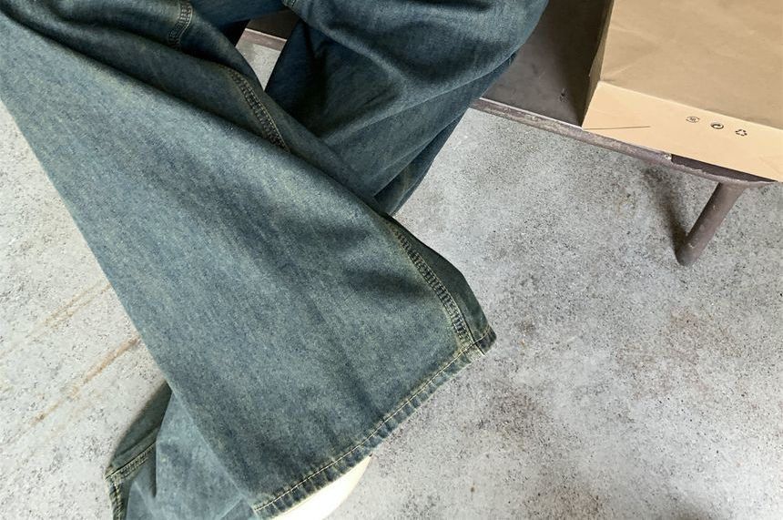 Okalpis - Gewassen denim overall met wijde pijpen