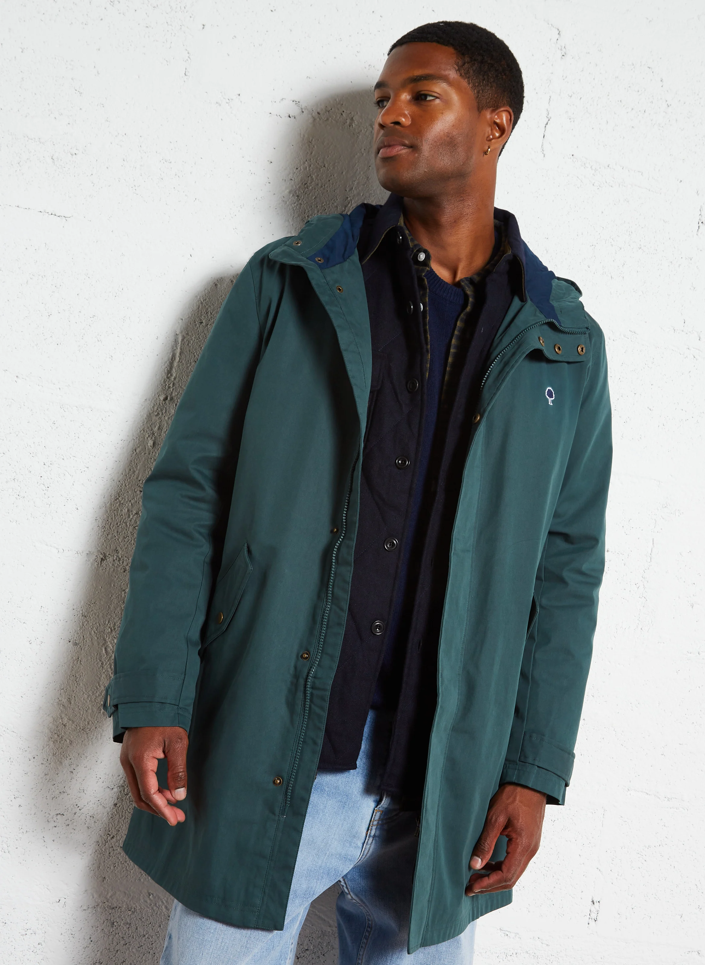 GRESIGNE - Imperméable droit col montant en coton mélangé | Vert