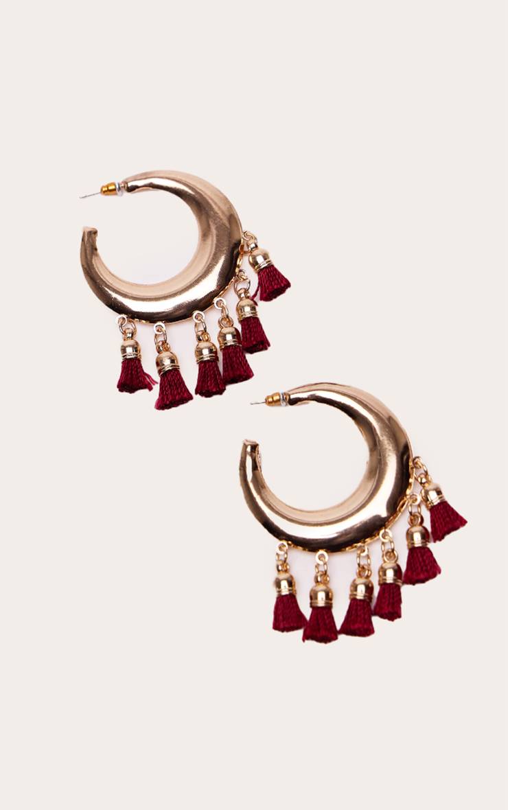 Doré Boucles D'oreilles Créoles Lisses À Pompons Baies