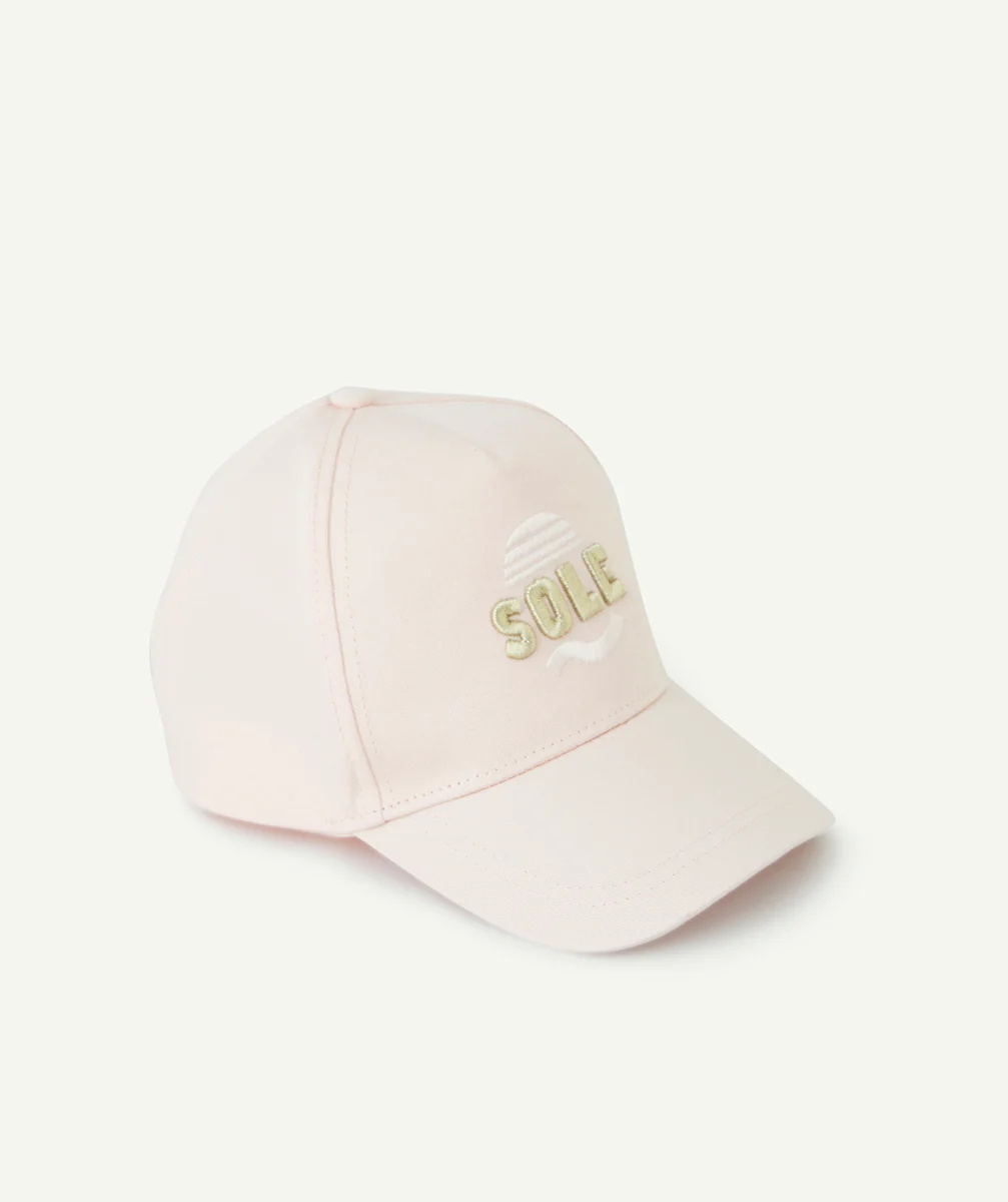 CASQUETTE FILLE EN COTON ROSE PÂLE AVEC MESSAGE BRODÉ SOLE