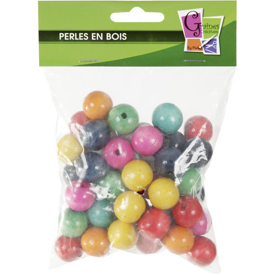 Sachet de 50 perles assorties, en bois Ø 20 mm (trou 4mm)