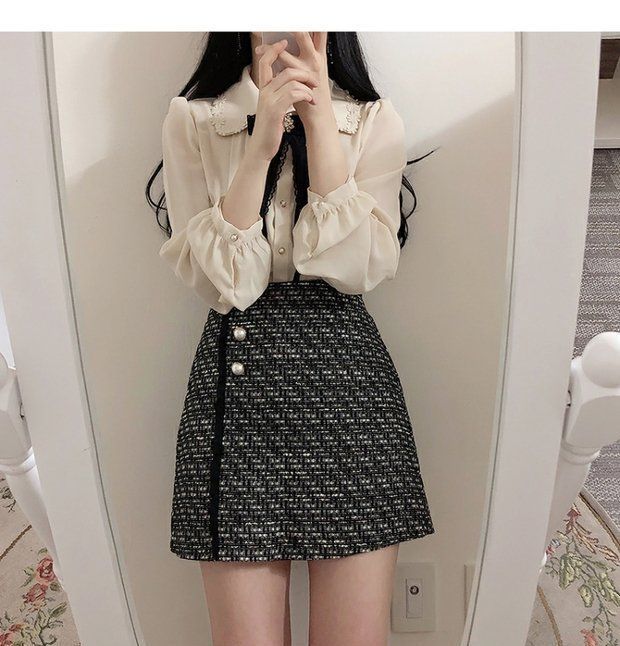 minaga - Blouse met lange mouwen en gestrikte hals