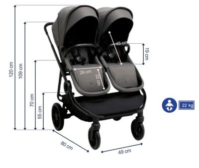 Beemoo Pro Twin 2 Søskenvogn, Mocha Grey