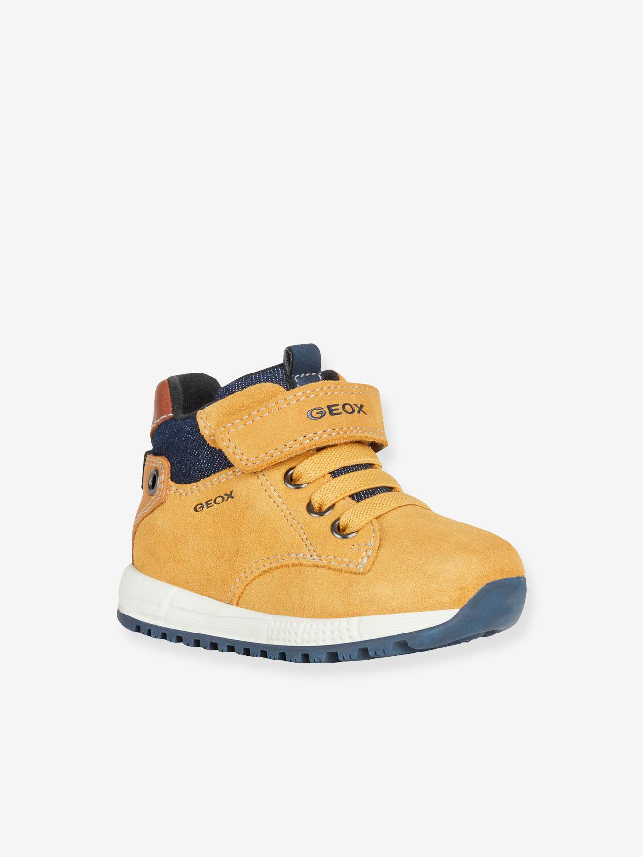 Tênis MID B Alben Boy GEOX® para bebê, amarelo escuro liso com estampa.