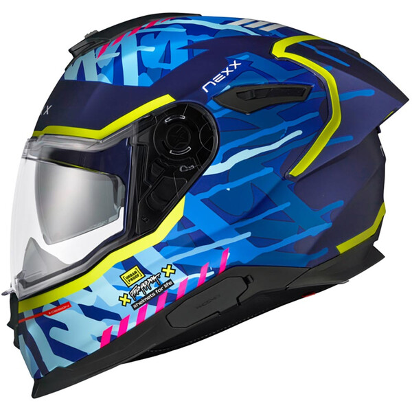 Nexx - Casque Y.100R Urbangram Indigo / Jaune fluo / Bleu Clair