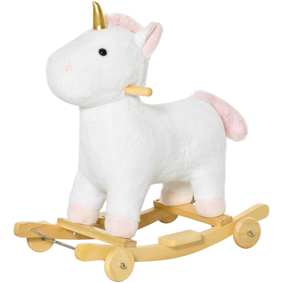 HOMCOM Schaukeltier Spielzeug, Triceratops, Einhorn Weiß