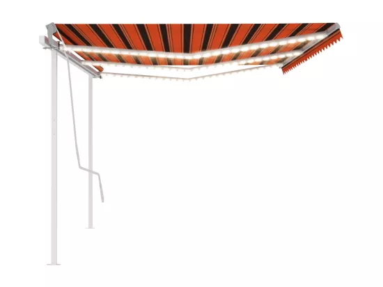 Auvent manuel rétractable avec LED 6x3 m Orange et marron