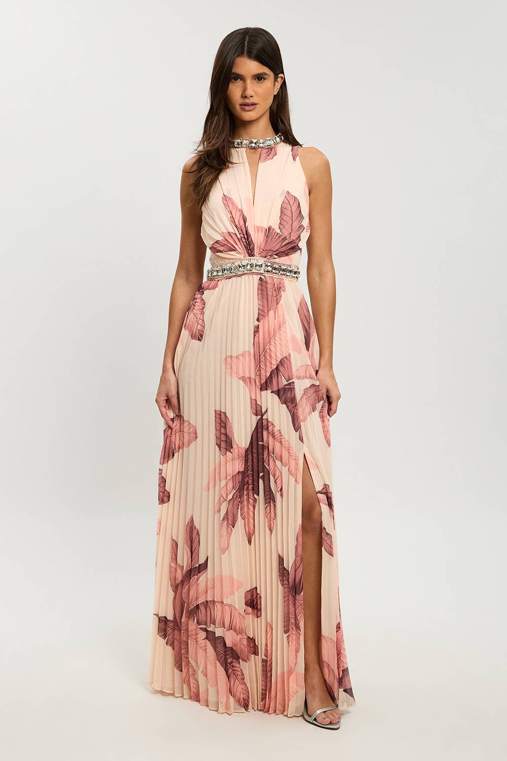 KarenMillen Robe Maxi Plissée Petite Avec Détail De Finition Imprimée