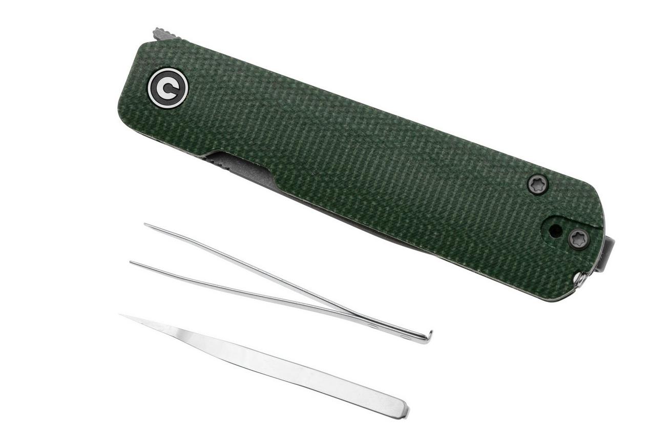 CIVIVI Sendy C21004A-1 Stonewashed Nitro-V, Green Canvas Micarta, zakmes, Ben Petersen design