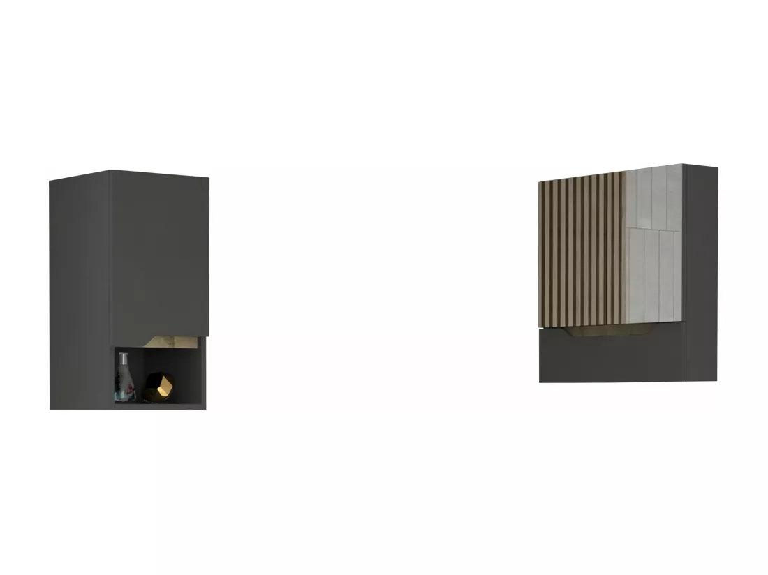 Ensemble Laurent, armoire murale avec miroir + armoire suspendue, 62/72 à CM x 60/30.1 un cm x 15/33 P CM, plomb / Duna