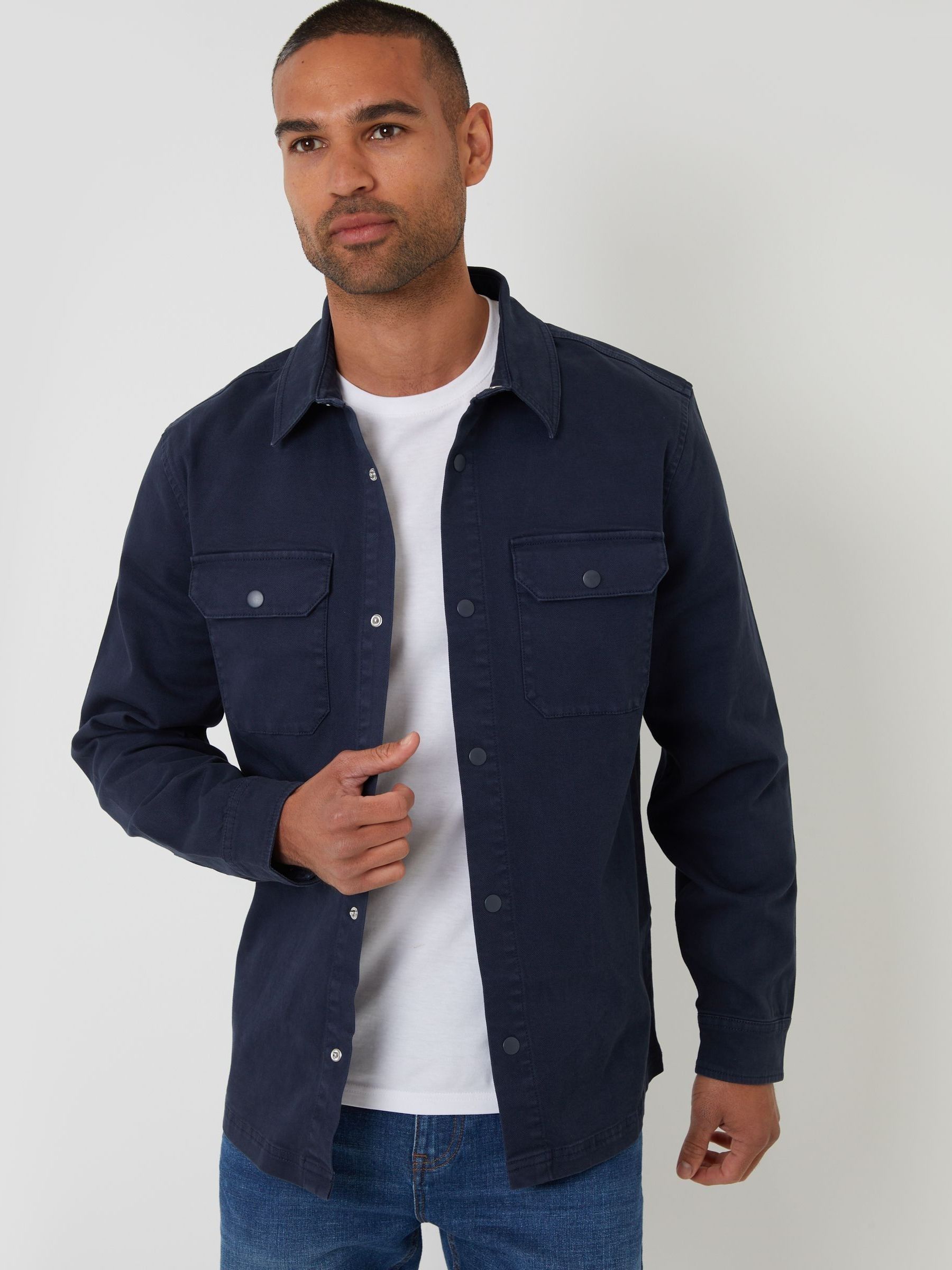 Marineblauw - Threadbare Snap Fastening Shacket