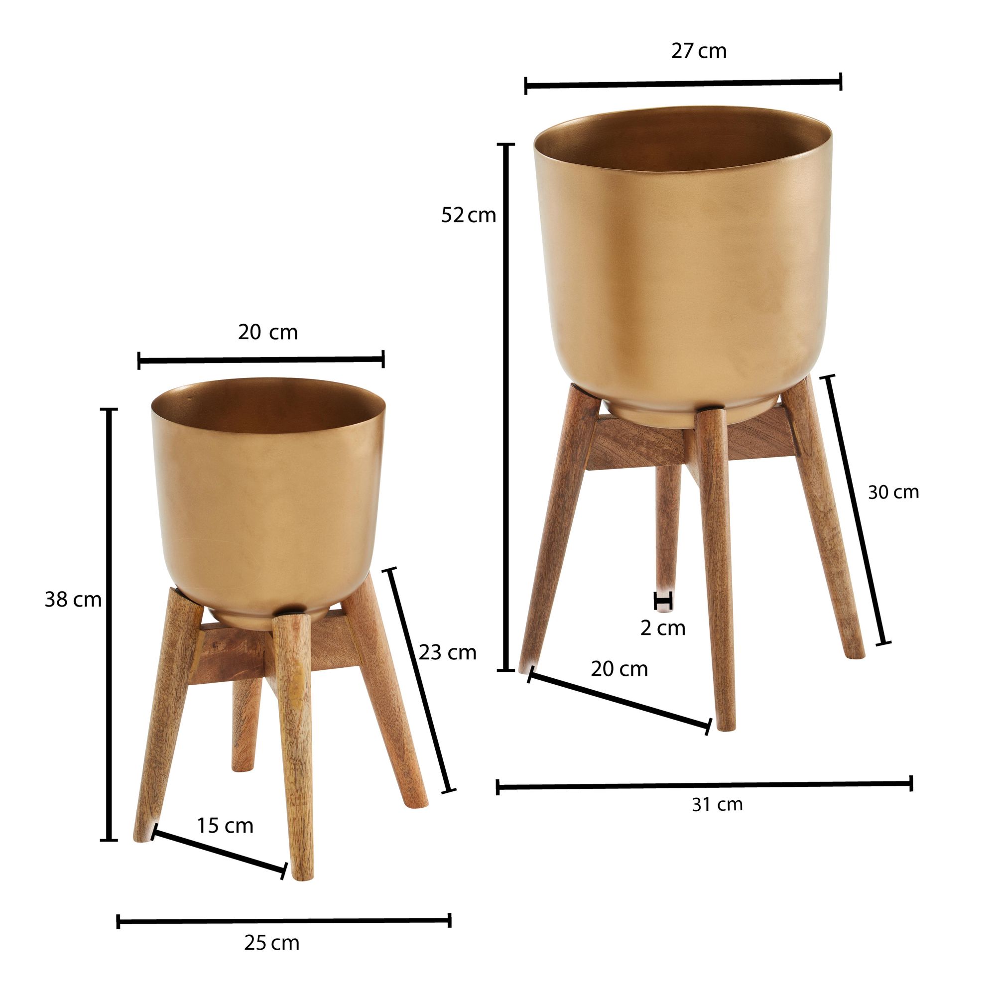 KADIMA DESIGN Alu-und-Holz Pflanzenkübel Set in Gold/Braun, modern & elegant, für stilvolle Inneneinrichtung