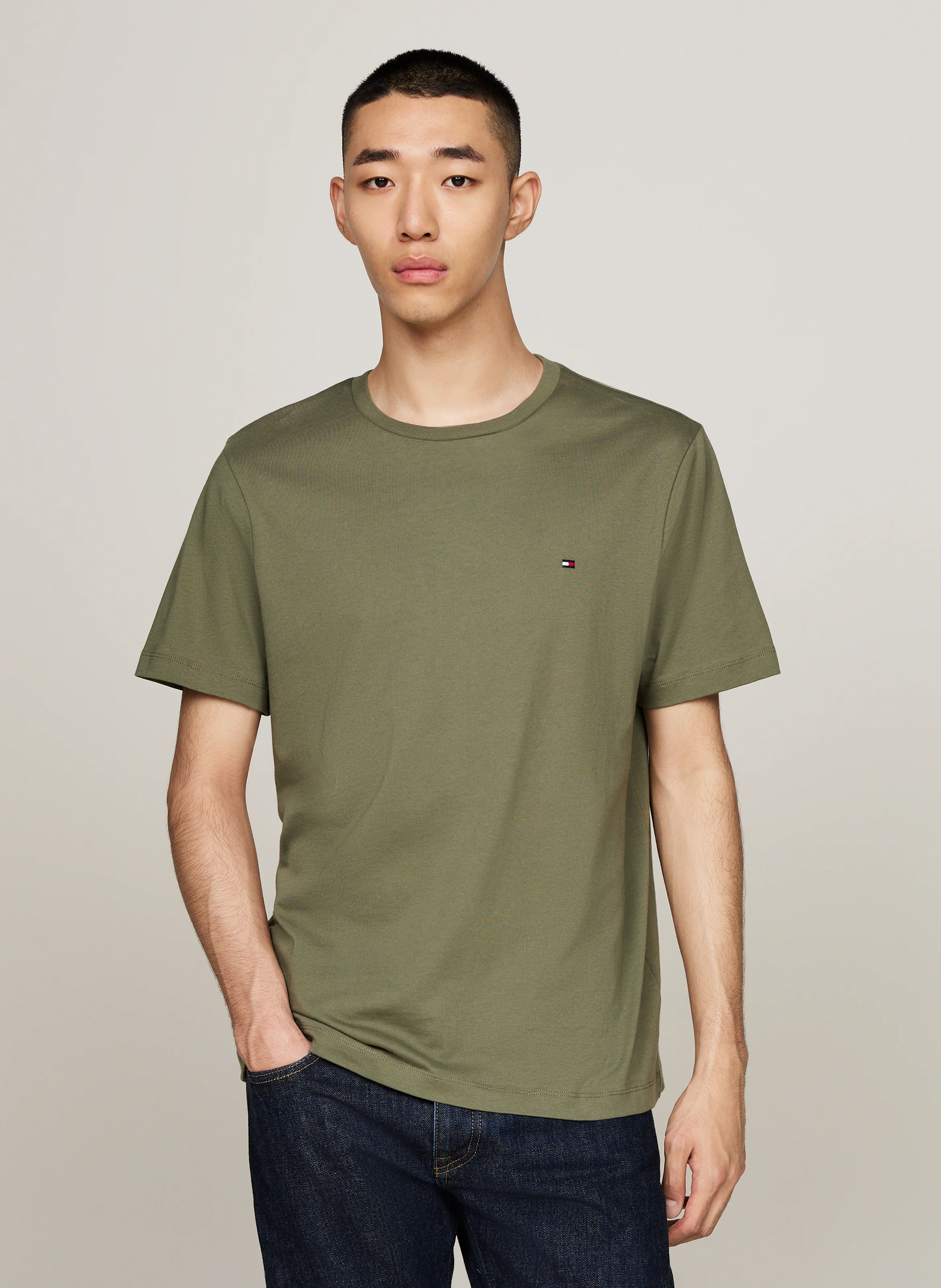 Tee-shirt col rond droit en coton | Vert