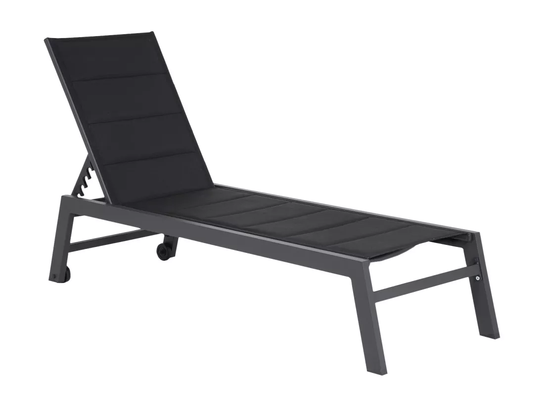 Lot de 2 bains de soleil BARBADOS en textilène noir - aluminium gris anthracite - HAPPY GARDEN