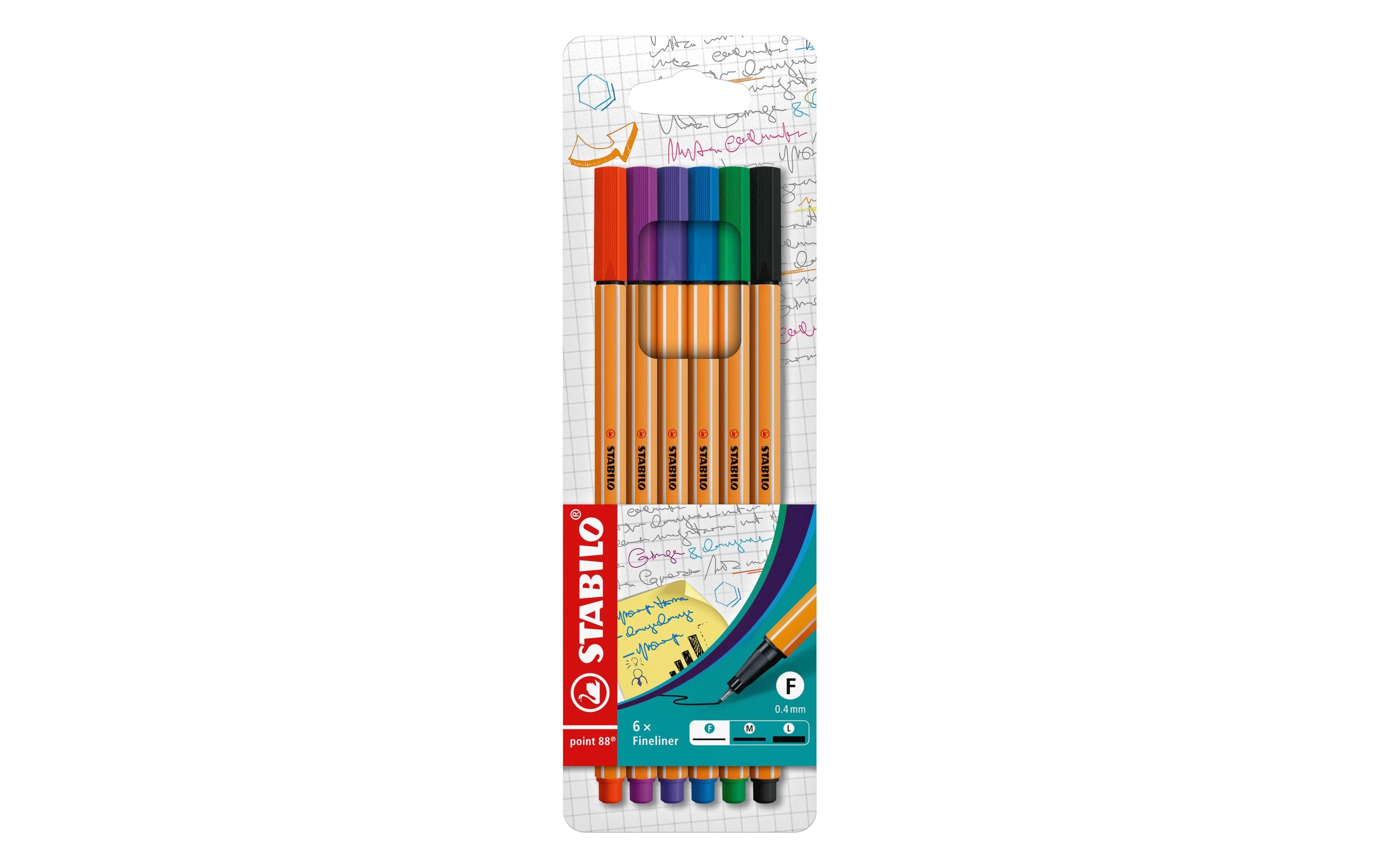 Fineliner point 88 6 Stück, MehrfarbigDer dünne Filzschreiber von Stabilo