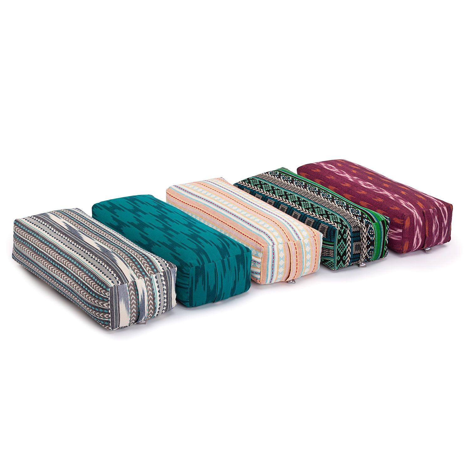 ETHNO Collection: Salamba (rechteckig) Yoga-Bolster Ikat-Webstoff, blau-grün gem., Dinkelhülsen
