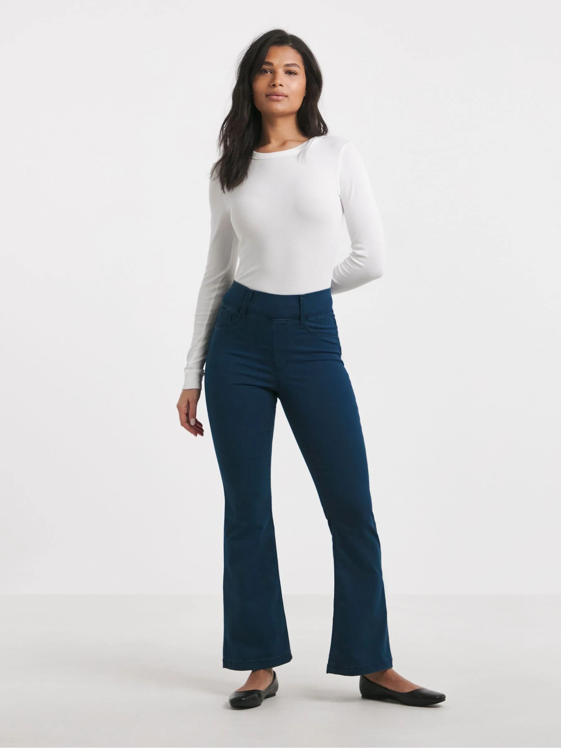 Blauw - Simply Be jegging met uitlopende pijpen en elastische taille