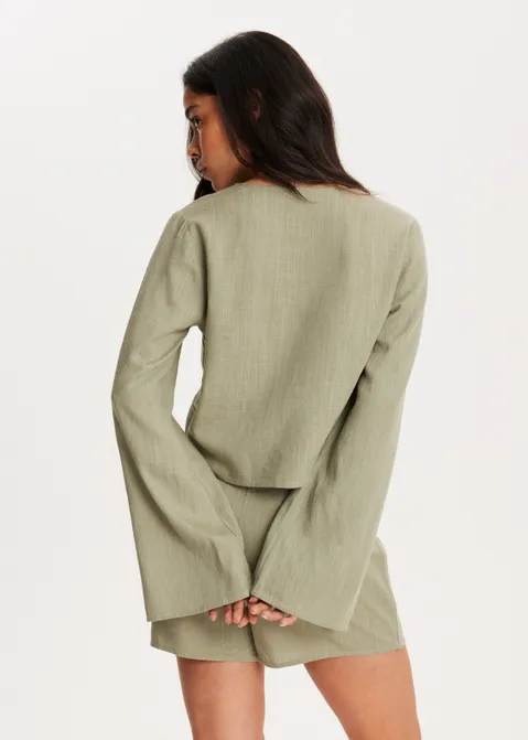 Linnen mix blouse groen (GRN.O)