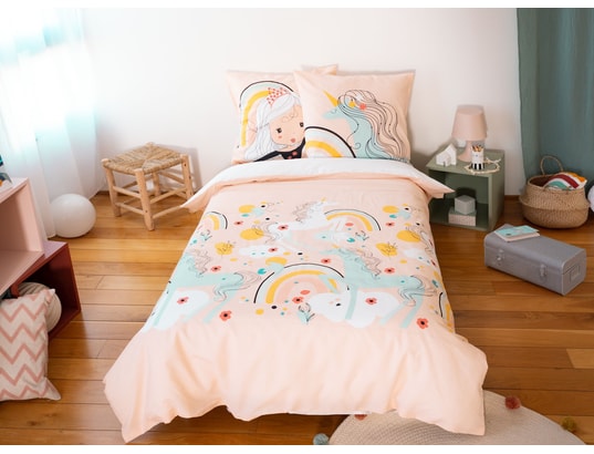 COTE DECO - Ensemble couette + 1 oreiller Parure de lit enfant licorne - polycoton 51 fils - 140 x 20...