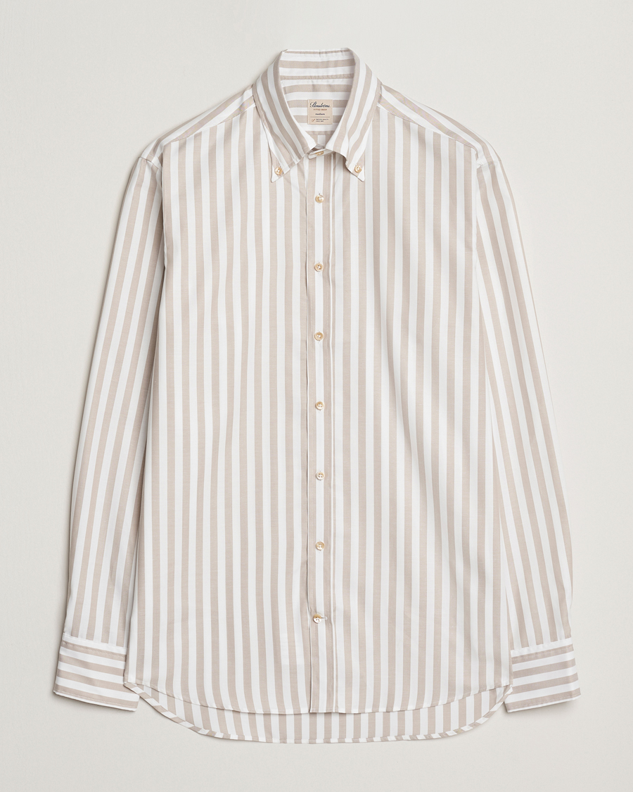 Stenströms Fitted Body Wide Stripe Oxford Shirt Beige