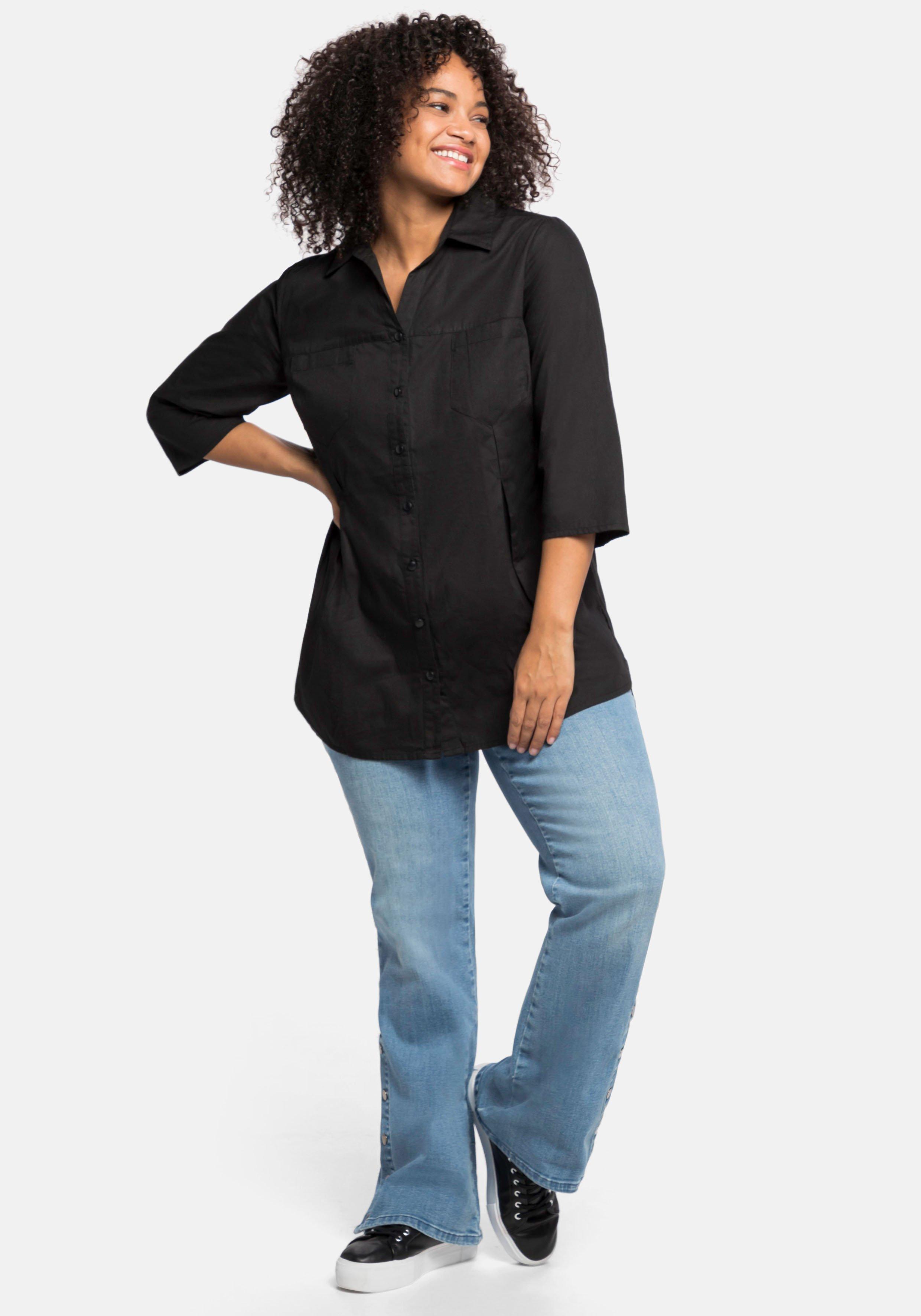 Bluse mit 3/4-Arm und dekorativen Falten