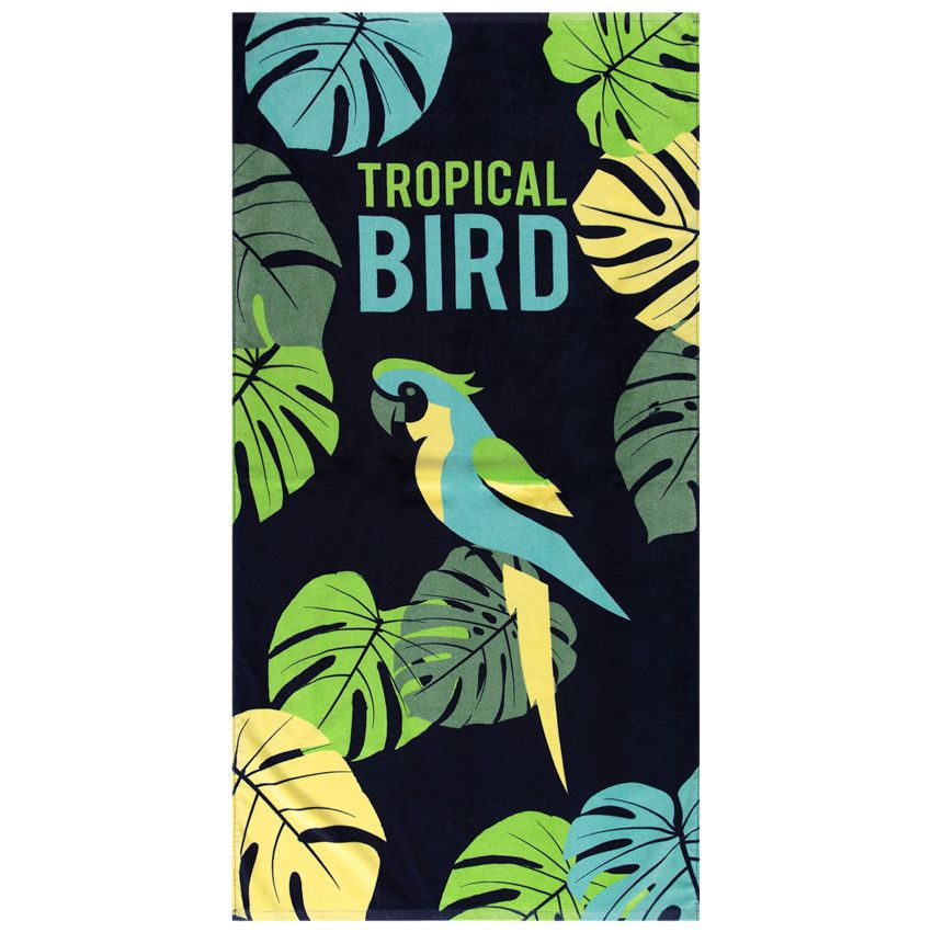Serviette de plage en éponge imprimé tropical - Bleu marine