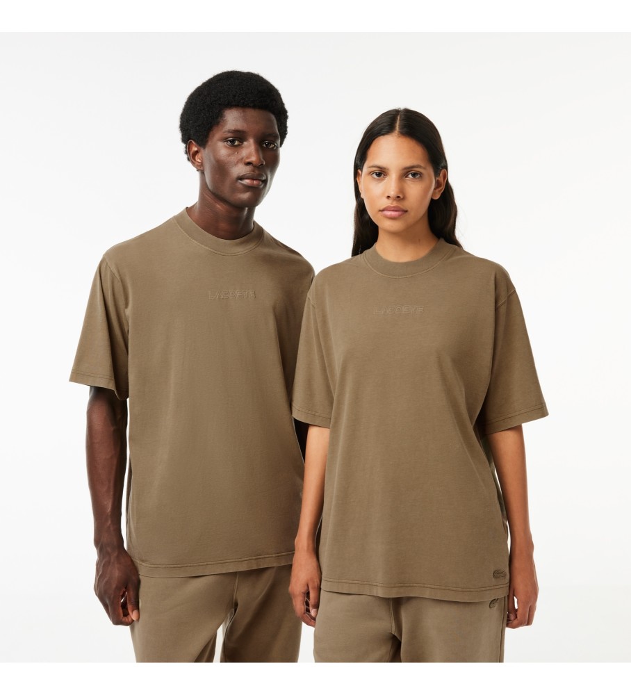 Camiseta Lacoste com logotipo marrom-esverdeado