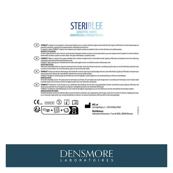 Lenços umedecidos Densmore Stériblef para higiene periocular, infecção, alergia - 14 unidades