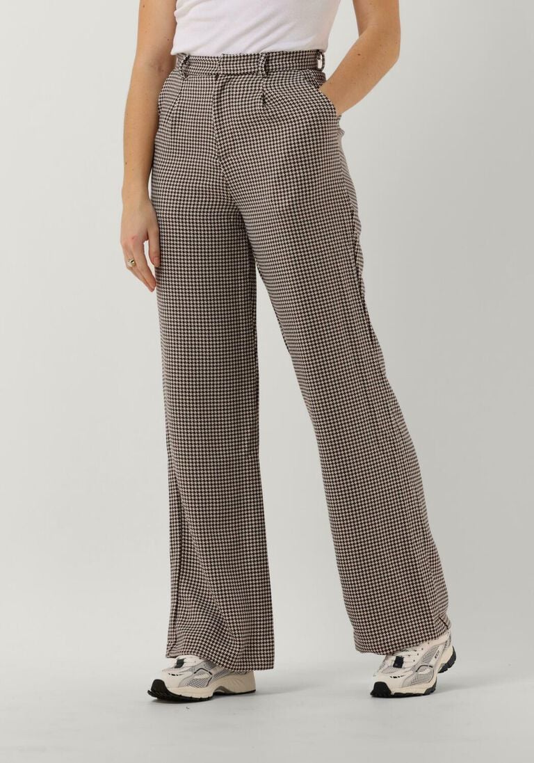 COLOURFUL REBEL bruine colourful rebel pantalon rus jacquard dogtooth straight pants