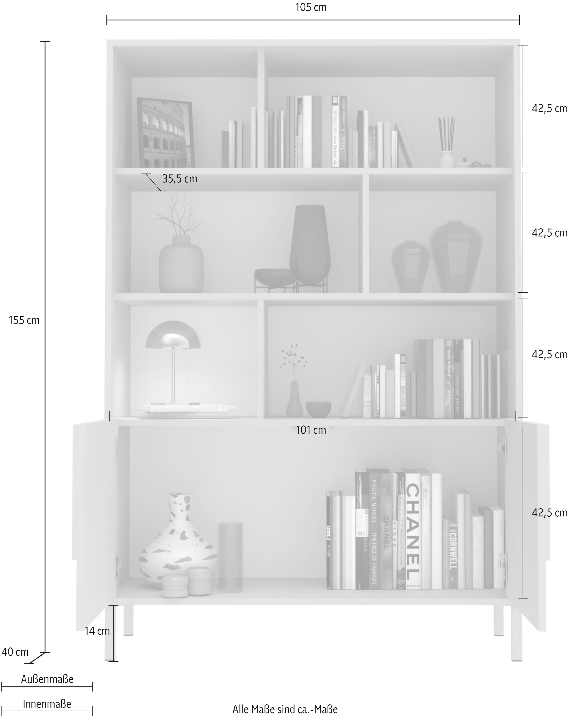 INOSIGN Highboard »Stone« 3D-Design, Push-to-open, Stauraum dekorativ & praktisch, Füsse wählbar