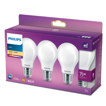 Philips LED peer E27 75W 3 stuks mat niet dimbaar