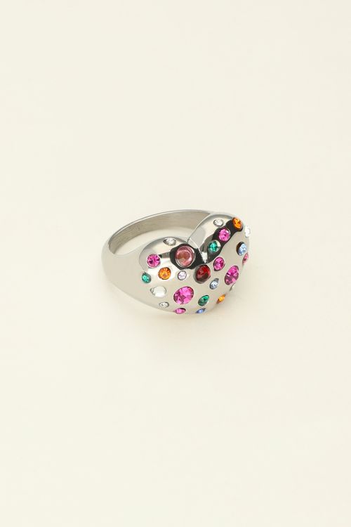 Universe statement ring met hart en gekleurde steentjes