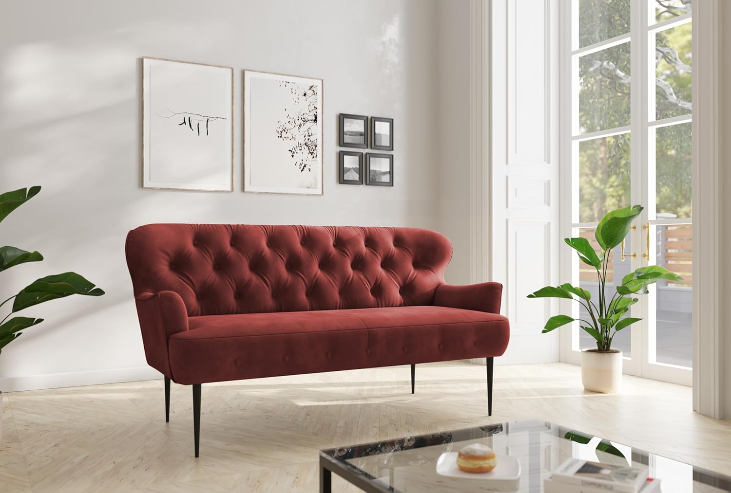 CAVADORE 3-Sitzer Küchensofa Amba, Trendige Sitzbank für Küche oder Esszimmer / 193 x 97 x 87 / Hochwertiges Mikrofaser: Rot