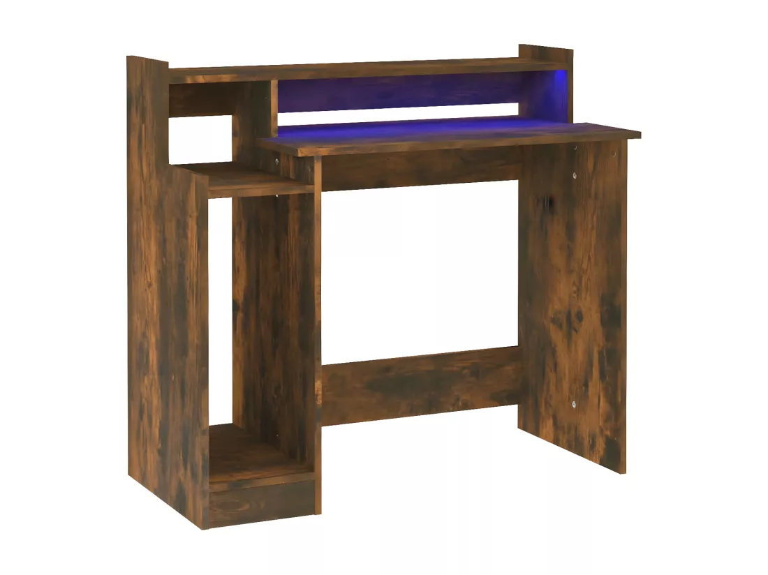 Bureau et lumières LED Chêne fumé 97x45x90 cm Bois d'ingénierie