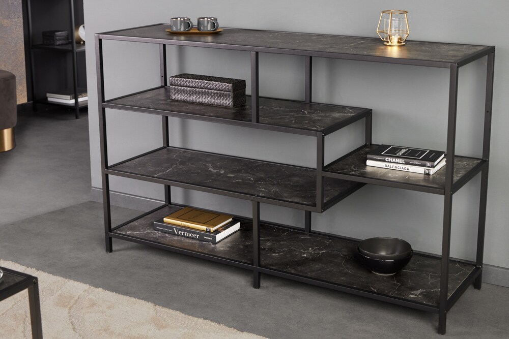 riess-ambiente Bücherregal SLIM LINE - 115cm anthrazit schwarz Marmor-Design Metall modern
