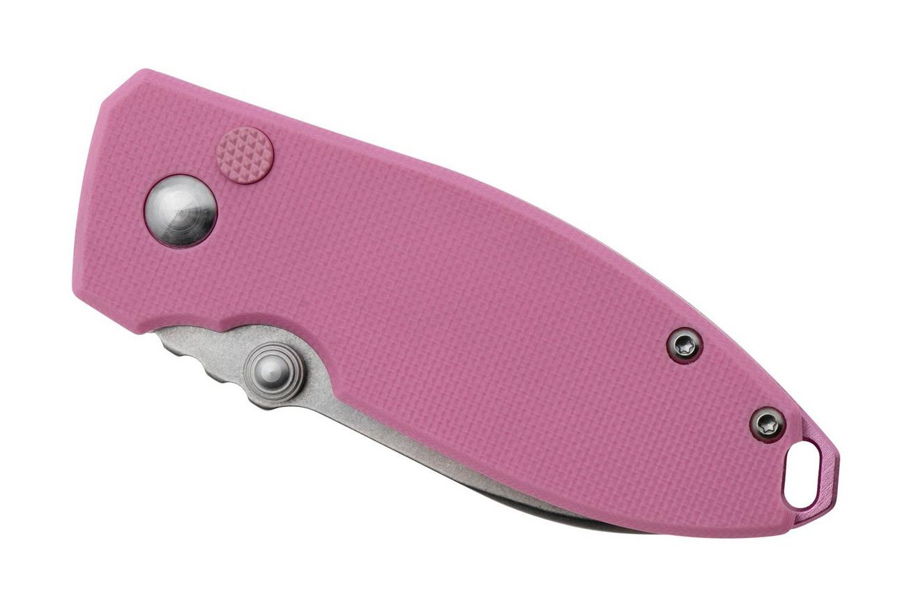 CRKT Squid Button Lock 2474P Stonewashed 14C28N, Rose Quartz G10, zakmes, Lucas Burnley design