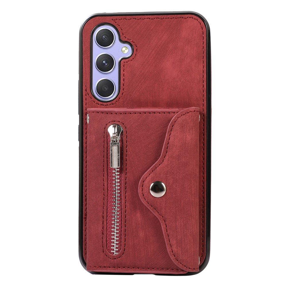 Samsung Galaxy A54 5G Necklace Leder Schutz Hülle mit Kartenfächer   Handykette (RFID Schutz) - Rot