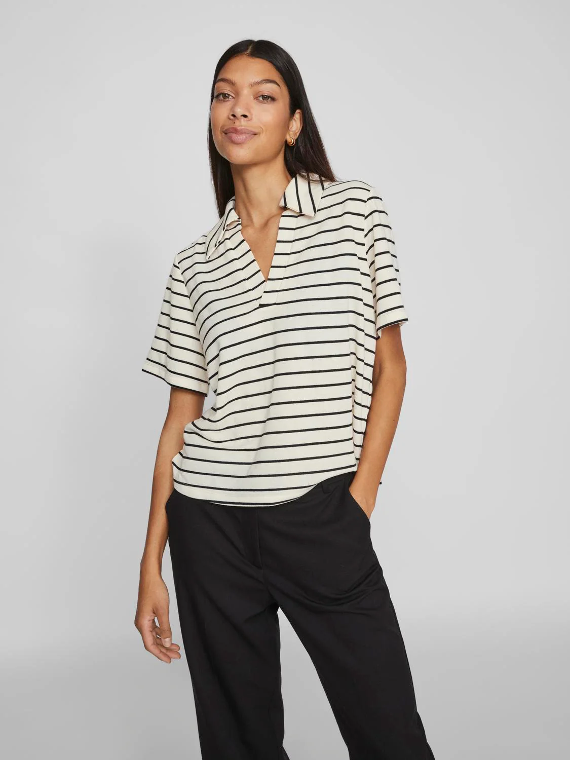 Vila  Vialo v-neck polo t-shirt - Birch