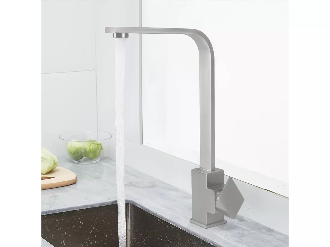 NETTLIFE Robinet de Cuisine avec Poignée Unique, Robinet de Cuisine en Acier Inoxydable, Robinet de Cuisine à Haute Pression, Bras Pivotant à 360°