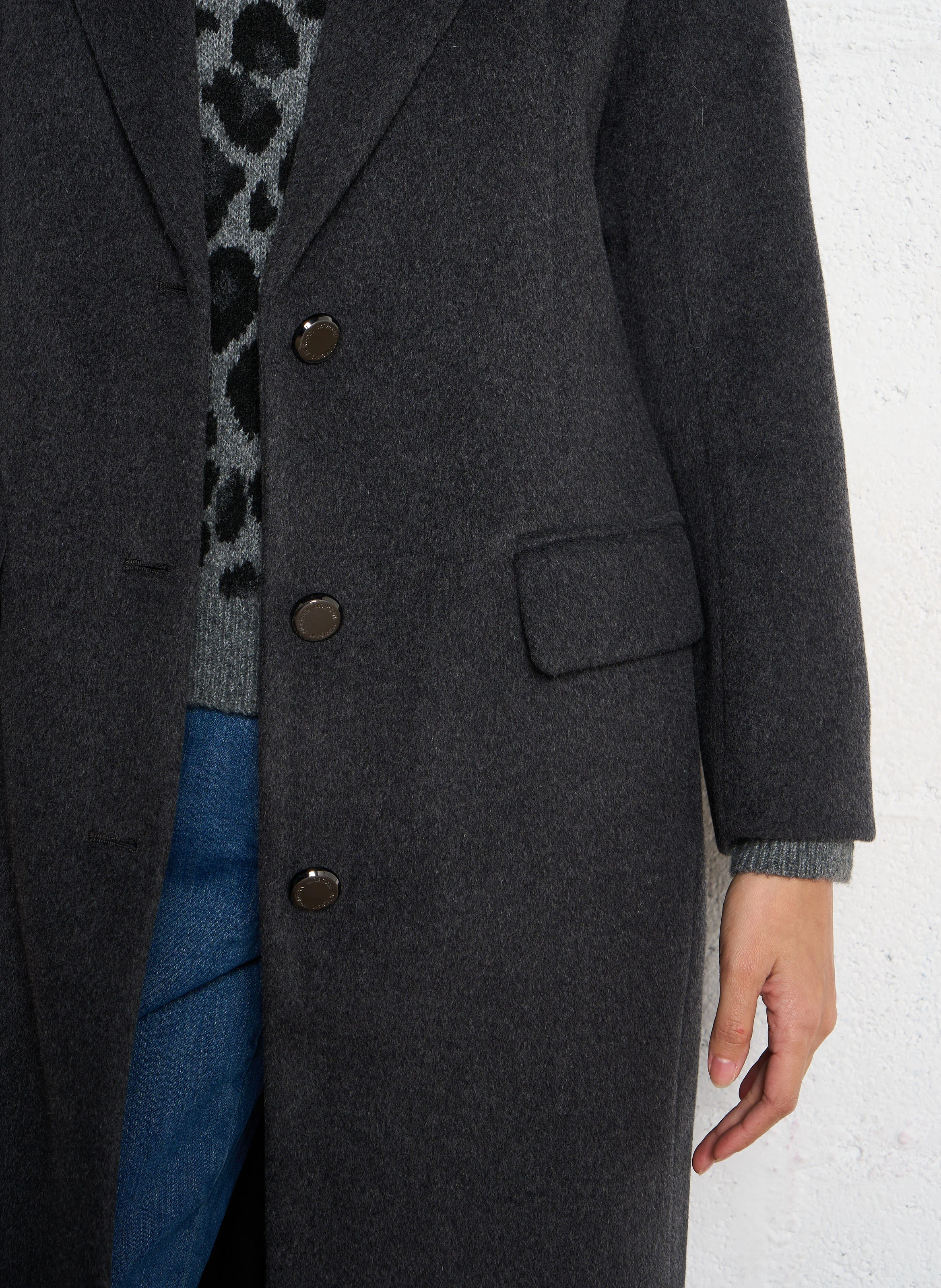 GIANA - Manteau long droit col tailleur | Gris
