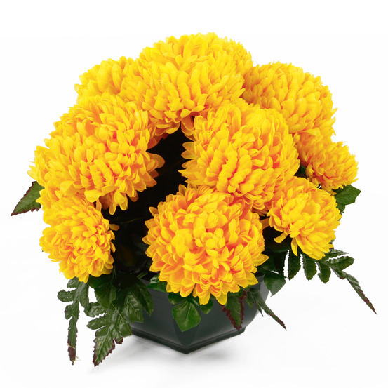 Coupe de chrysanthèmes artificiels, 14 têtes - Jaune
