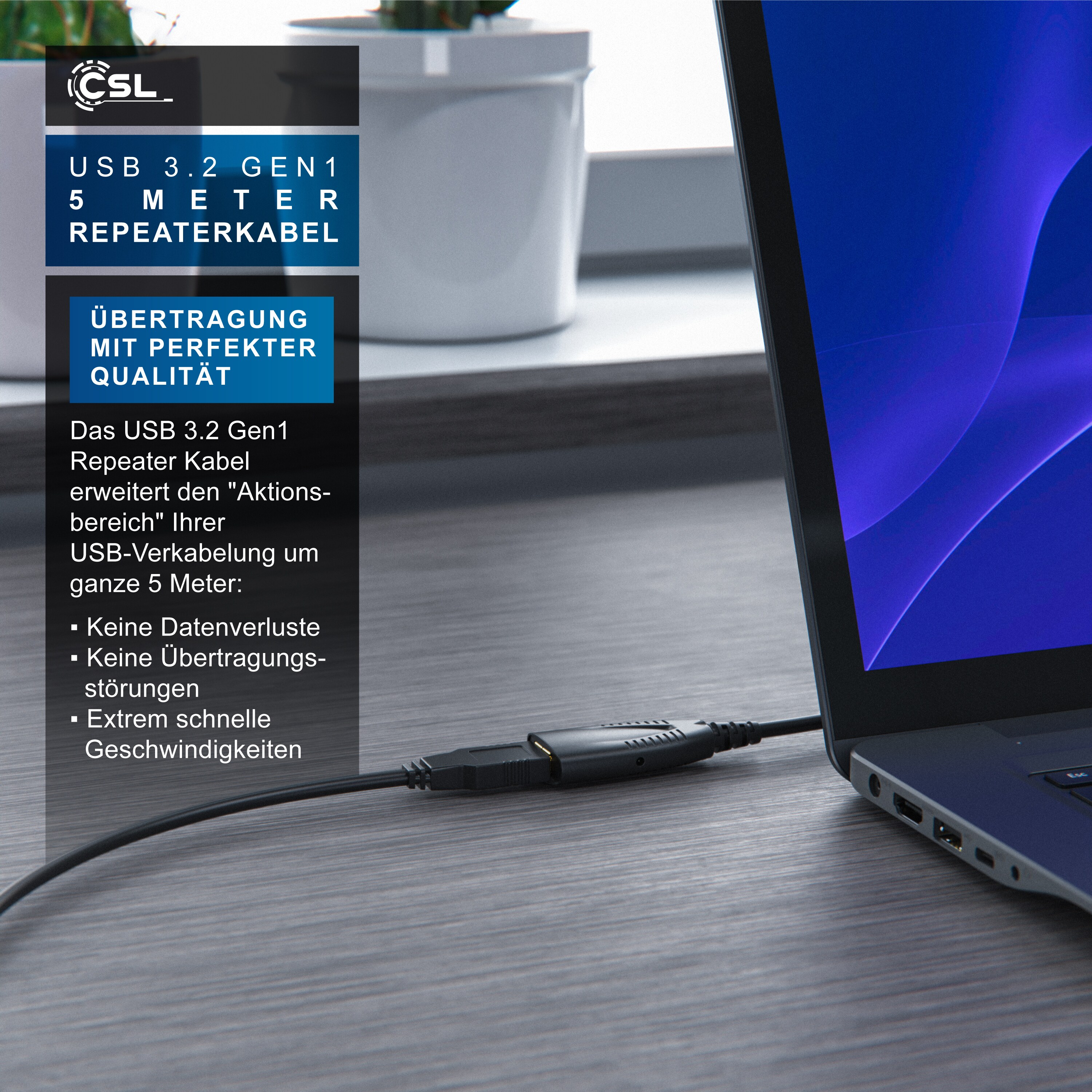 CSL USB 3.0 Typ A Verlängerungskabel, Aktives Repeater Kabel mit Signalverstärkung - 5m