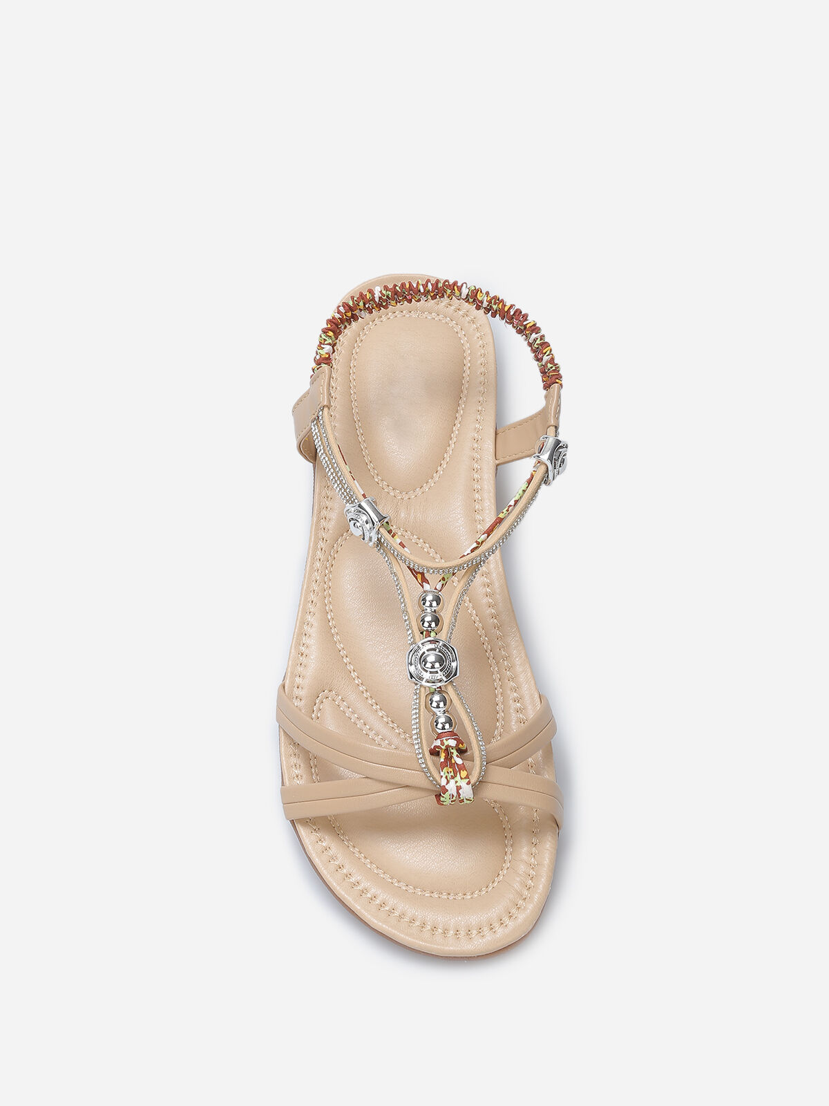 Nu-pieds à perles et strass grandes tailles- Beige