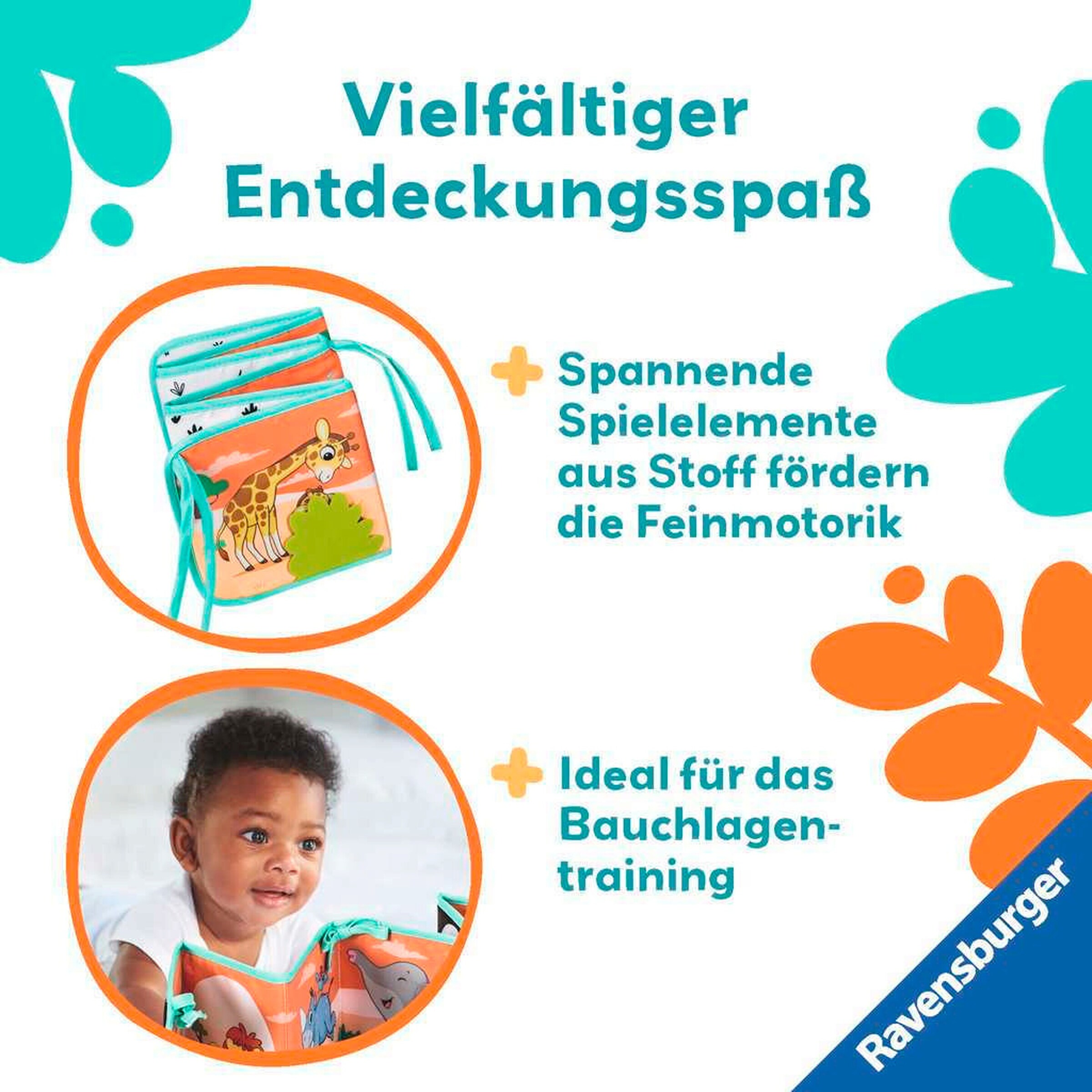 Ravensburger Mein allererstes Stoffbuch (für die Bauchlage): Wilde Tiere (Leporello)